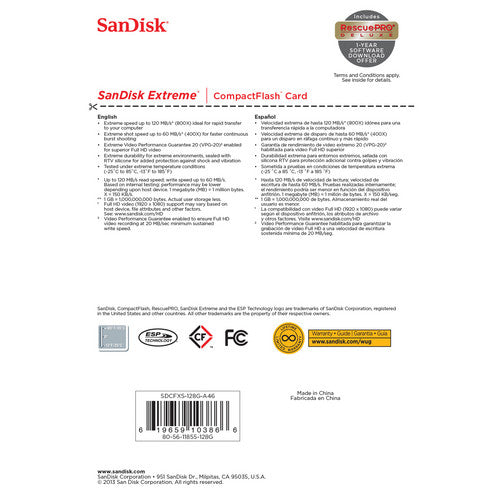 SanDisk 128 GB Extreme CompactFlash Memory Card