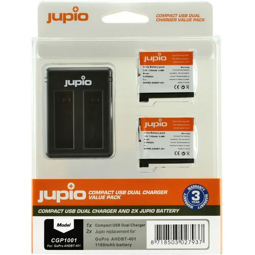 Jupio 2 x Lithium-Ion Battery Packs for GoPro HERO4 & Compact Dual Charger